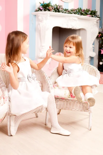 Lovely two girls playing at home — Stock Photo, Image