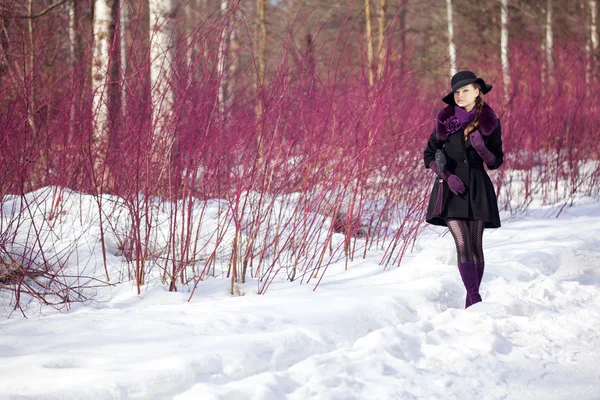 Giovane donna nel parco invernale — Foto Stock