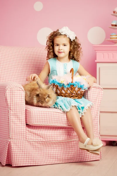 Little cute easer girl with bunny Royalty Free Stock Photos