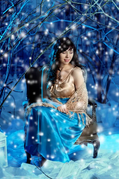 Beauty woman in winter forest Royalty Free Stock Images