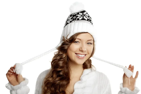 Hiver fille souriante sur un fond blanc Photos De Stock Libres De Droits