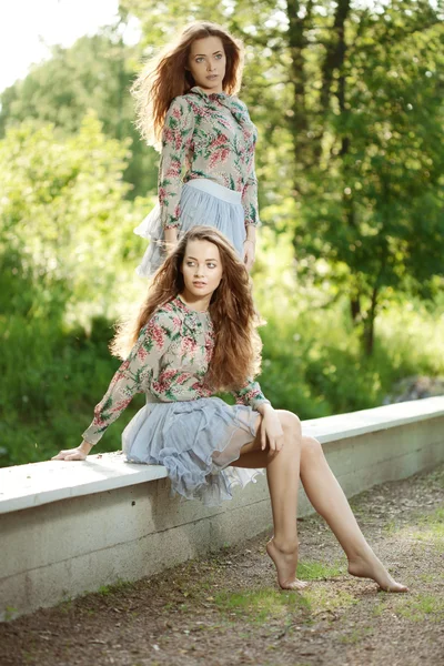 Hermosas gemelas jóvenes al aire libre — Foto de Stock