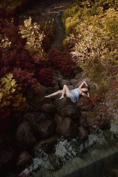 Mulher bonita na floresta de fadas — Fotografia de Stock