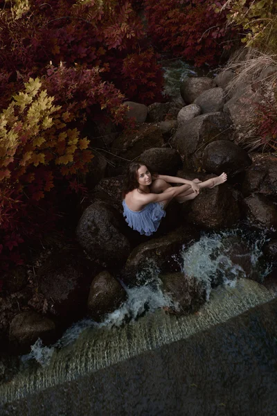 Beautiful woman in fairy forest — Stock Photo, Image