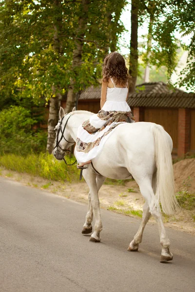 Uma jovem a cavalo. Cavaleiro, mulher montando cavalo — Fotografia de Stock