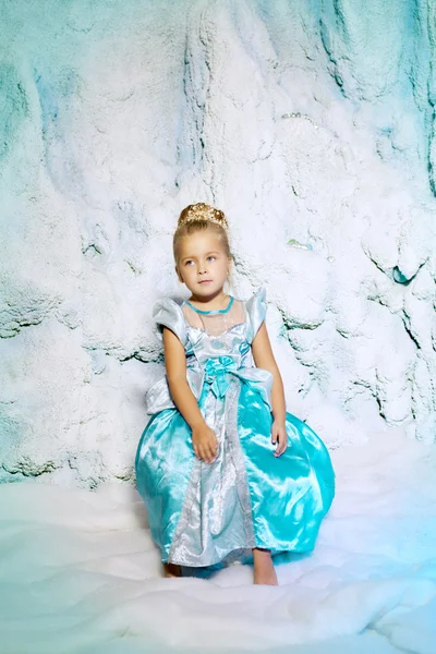 Menina em vestido de princesa em um fundo de uma fada de inverno Imagem De Stock