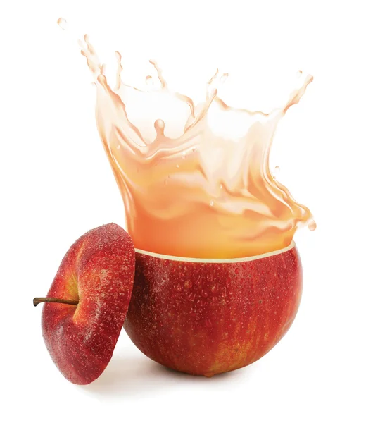 Sumo de maçã espirrando isolado no branco — Fotografia de Stock