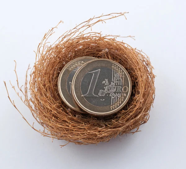Euromunten in nest — Stockfoto