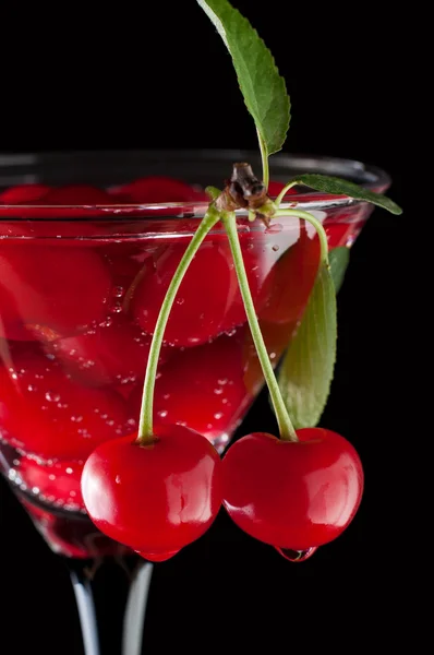 Cherries in a martini glass — Stock Photo, Image