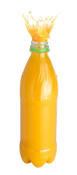 Orange juice splash from a plastic bottle. Isolated — Stock Photo, Image