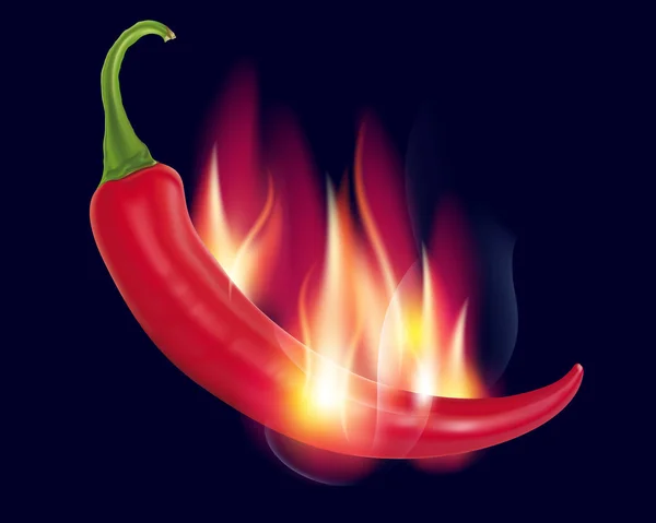 Pepper on fire on a dark. Vector illustration — Stock Vector