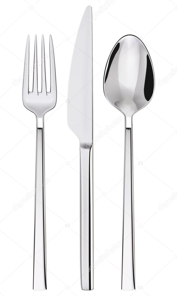 Fork, spoon and knife isolated on white. Vector illustration