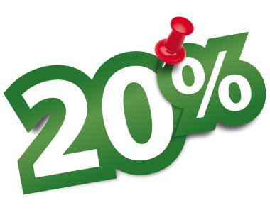 % 20'si etiketi bir raptiye ile sabit. vektör çizim