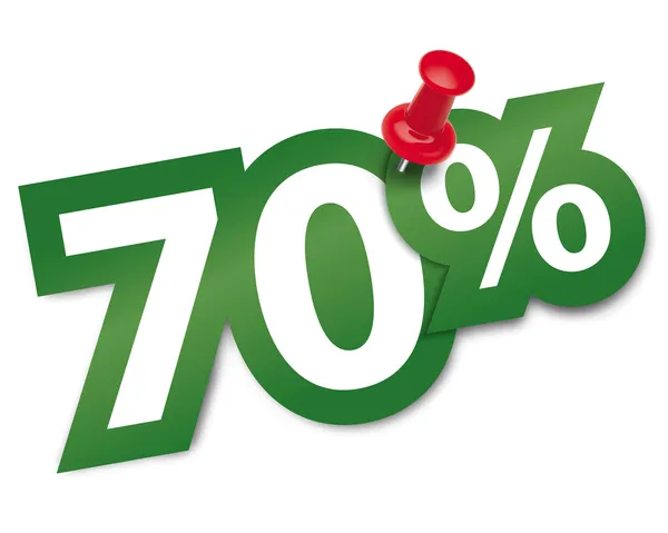 Seventy percent sticker fixed by a thumbtack. Vector illustratio — Stock Vector