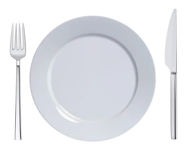Plato de cena, cuchillo y tenedor. Ilustración — Vector de stock