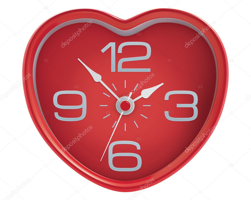Heart shaped clock isolated on white. Illustration