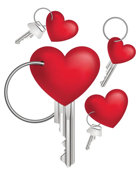 Key with Red Heart. Set. Vector illustration — Stock Vector