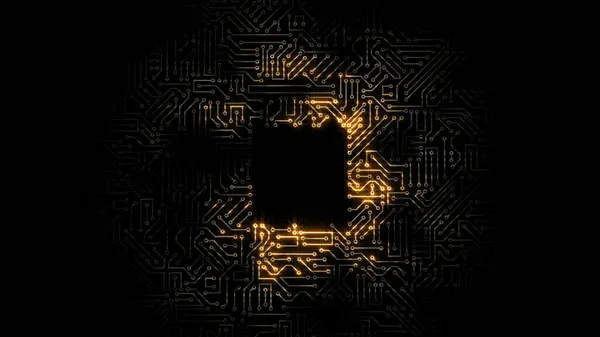 마이크로 회로를 전달되는 렌더링 배경은 컴퓨터보드에 에너지 파동을 기반으로 합니다 — 스톡 사진