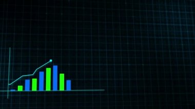 Yüksek teknolojili şebeke arka planında teknolojik tarzda yapılan dijital gelir büyüme grafiğinin büyüyen grafiği. Sunum, reklam ve karlılık ve istatistik kavramı