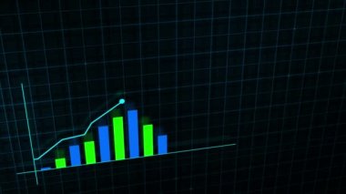 Yüksek teknolojili şebeke arka planında teknolojik tarzda yapılan dijital gelir büyüme grafiğinin büyüyen grafiği. Sunum, reklam ve karlılık ve istatistik kavramı