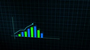 Yüksek teknolojili şebeke arka planında teknolojik tarzda yapılan dijital gelir büyüme grafiğinin büyüyen grafiği. Sunum, reklam ve karlılık ve istatistik kavramı