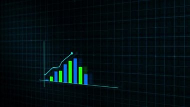Yüksek teknolojili şebeke arka planında teknolojik tarzda yapılan dijital gelir büyüme grafiğinin büyüyen grafiği. Sunum, reklam ve karlılık ve istatistik kavramı