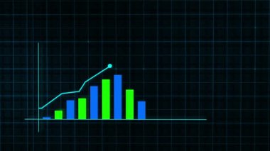 Yüksek teknolojili şebeke arka planında teknolojik tarzda yapılan dijital gelir büyüme grafiğinin büyüyen grafiği. Sunum, reklam ve karlılık ve istatistik kavramı