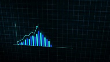 Yüksek teknolojili şebeke arka planında teknolojik tarzda yapılan dijital gelir büyüme grafiğinin büyüyen grafiği. Sunum, reklam ve karlılık ve istatistik kavramı