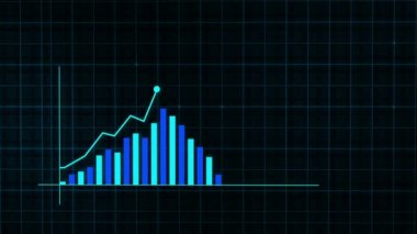 Yüksek teknolojili şebeke arka planında teknolojik tarzda yapılan dijital gelir büyüme grafiğinin büyüyen grafiği. Sunum, reklam ve karlılık ve istatistik kavramı