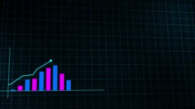 Yüksek teknolojili şebeke arka planında teknolojik tarzda yapılan dijital gelir büyüme grafiğinin büyüyen grafiği. Sunum, reklam ve karlılık ve istatistik kavramı
