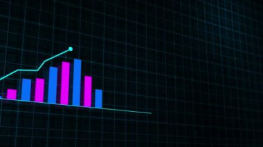 Yüksek teknolojili şebeke arka planında teknolojik tarzda yapılan dijital gelir büyüme grafiğinin büyüyen grafiği. Sunum, reklam ve karlılık ve istatistik kavramı