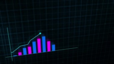 Yüksek teknolojili şebeke arka planında teknolojik tarzda yapılan dijital gelir büyüme grafiğinin büyüyen grafiği. Sunum, reklam ve karlılık ve istatistik kavramı
