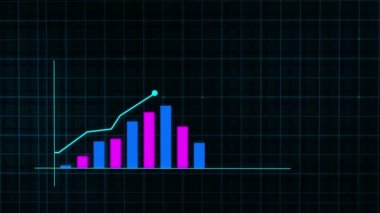Yüksek teknolojili şebeke arka planında teknolojik tarzda yapılan dijital gelir büyüme grafiğinin büyüyen grafiği. Sunum, reklam ve karlılık ve istatistik kavramı