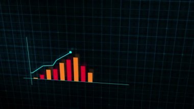 Yüksek teknolojili şebeke arka planında teknolojik tarzda yapılan dijital gelir büyüme grafiğinin büyüyen grafiği. Sunum, reklam ve karlılık ve istatistik kavramı