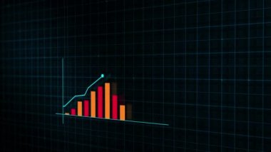 Yüksek teknolojili şebeke arka planında teknolojik tarzda yapılan dijital gelir büyüme grafiğinin büyüyen grafiği. Sunum, reklam ve karlılık ve istatistik kavramı