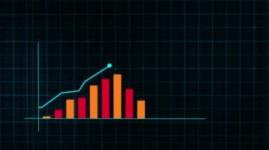 Yüksek teknolojili şebeke arka planında teknolojik tarzda yapılan dijital gelir büyüme grafiğinin büyüyen grafiği. Sunum, reklam ve karlılık ve istatistik kavramı