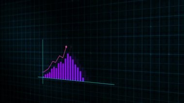 Yüksek teknolojili şebeke arka planında teknolojik tarzda yapılan dijital gelir büyüme grafiğinin büyüyen grafiği. Sunum, reklam ve karlılık ve istatistik kavramı