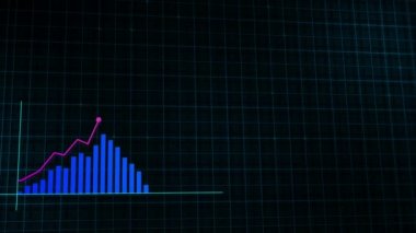 Yüksek teknolojili şebeke arka planında teknolojik tarzda yapılan dijital gelir büyüme grafiğinin büyüyen grafiği. Sunum, reklam ve karlılık ve istatistik kavramı