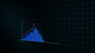 Yüksek teknolojili şebeke arka planında teknolojik tarzda yapılan dijital gelir büyüme grafiğinin büyüyen grafiği. Sunum, reklam ve karlılık ve istatistik kavramı