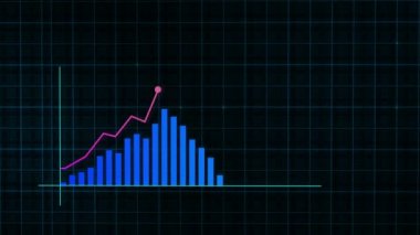 Yüksek teknolojili şebeke arka planında teknolojik tarzda yapılan dijital gelir büyüme grafiğinin büyüyen grafiği. Sunum, reklam ve karlılık ve istatistik kavramı