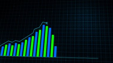 Artan bir dijital gelir artışı grafiğinin 3 boyutlu grafiği, yüksek teknoloji şebekesine karşı teknolojik tarzda hazırlandı