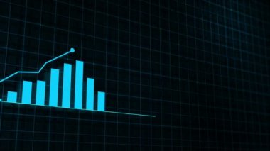 Yüksek teknolojili şebeke arka planında teknolojik tarzda yapılan dijital gelir büyüme grafiğinin büyüyen grafiği. Sunum, reklam ve karlılık ve istatistik kavramı
