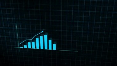 Yüksek teknolojili şebeke arka planında teknolojik tarzda yapılan dijital gelir büyüme grafiğinin büyüyen grafiği. Sunum, reklam ve karlılık ve istatistik kavramı