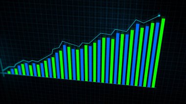 Artan bir dijital gelir artışı grafiğinin 3 boyutlu grafiği, yüksek teknoloji şebekesine karşı teknolojik tarzda hazırlandı