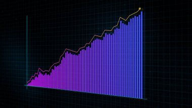 Artan bir dijital gelir artışı grafiğinin 3 boyutlu grafiği, yüksek teknoloji şebekesine karşı teknolojik tarzda hazırlandı
