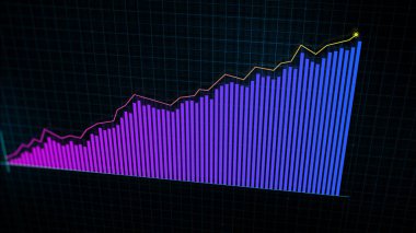 Artan bir dijital gelir artışı grafiğinin 3 boyutlu grafiği, yüksek teknoloji şebekesine karşı teknolojik tarzda hazırlandı