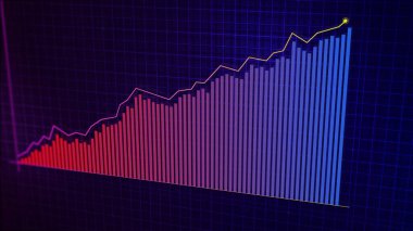 Artan bir dijital gelir artışı grafiğinin 3 boyutlu grafiği, yüksek teknoloji şebekesine karşı teknolojik tarzda hazırlandı