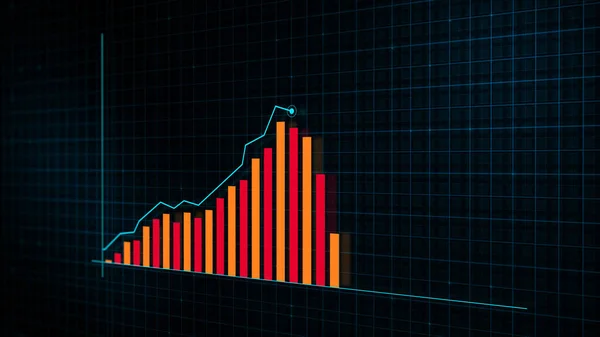 Renderowanie Rosnącej Linii Wykresu Cyfrowego Wzrostu Dochodów Wykonane Stylu Technologicznym — Zdjęcie stockowe