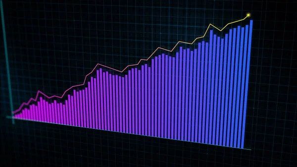 Renderowanie Rosnącej Linii Wykresu Cyfrowego Wzrostu Dochodów Wykonane Stylu Technologicznym — Zdjęcie stockowe