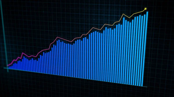 Renderowanie Rosnącej Linii Wykresu Cyfrowego Wzrostu Dochodów Wykonane Stylu Technologicznym — Zdjęcie stockowe